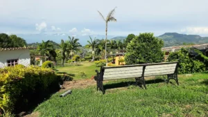 Bench in the garden of Riverside’s partner hotel in Jerico, Colombia